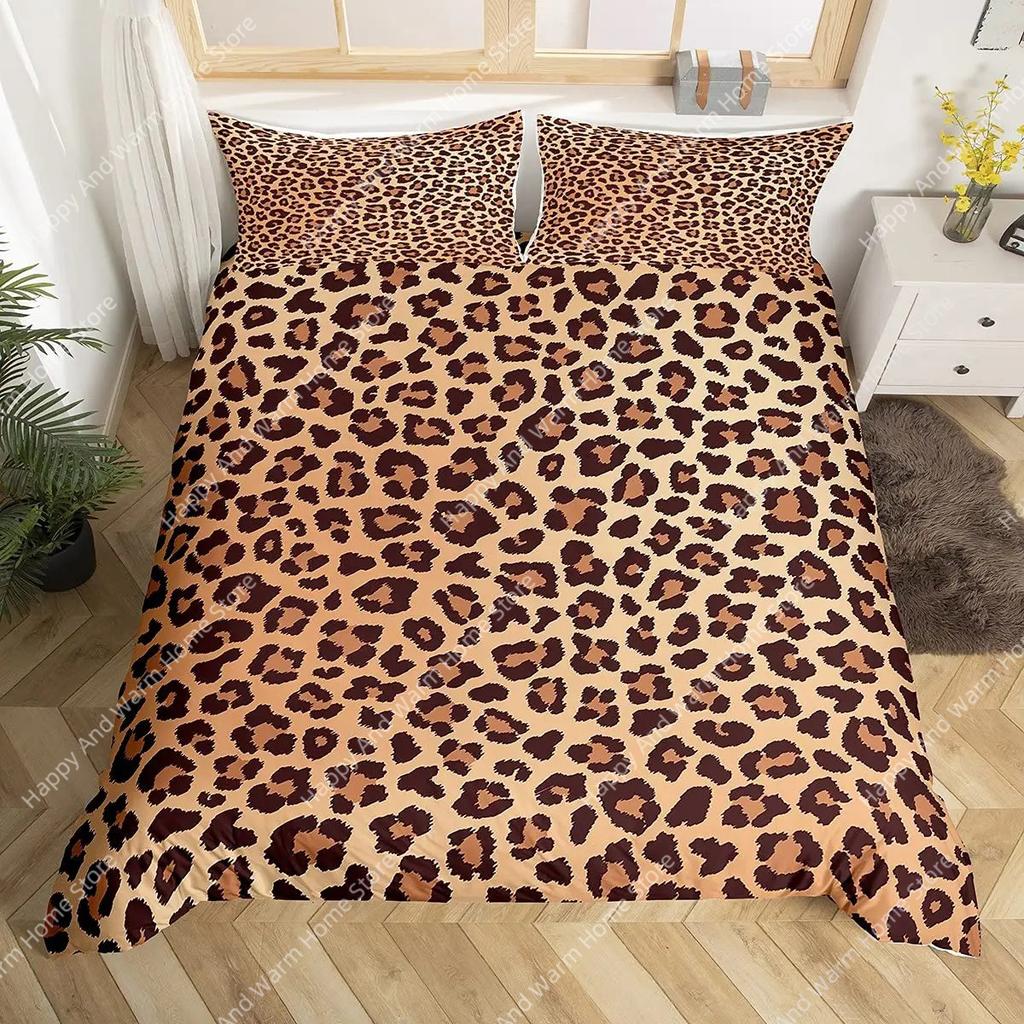Pink Leopard King Queen Duvet Cover Girly Glitter Bedding Set Cheetah Skin Pattern Quilt Cover 2/3Pcs Polyester Comforter Cover