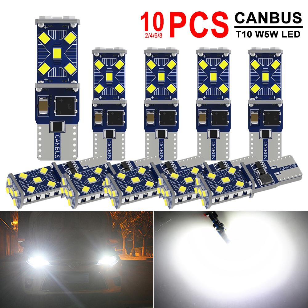2/10 PCS Super Bright T10 W5W LED Bulbs Canbus 12V 24V 2016-15SMD 6500K White Car Interior Dome Trunk License Wedge Side Lights Dome Lights 6