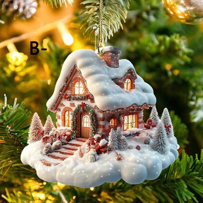 Snow House Christmas Tree Hanging Ornament Holiday Party Decorations For Xmas Tree Pendant 2D Acrylic Flat Christmas Pendant