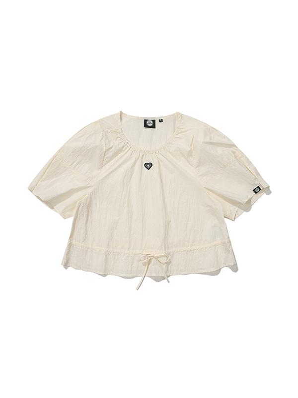 BBC EARTH W Shirred Ribbon Woven Short Sleeve_White