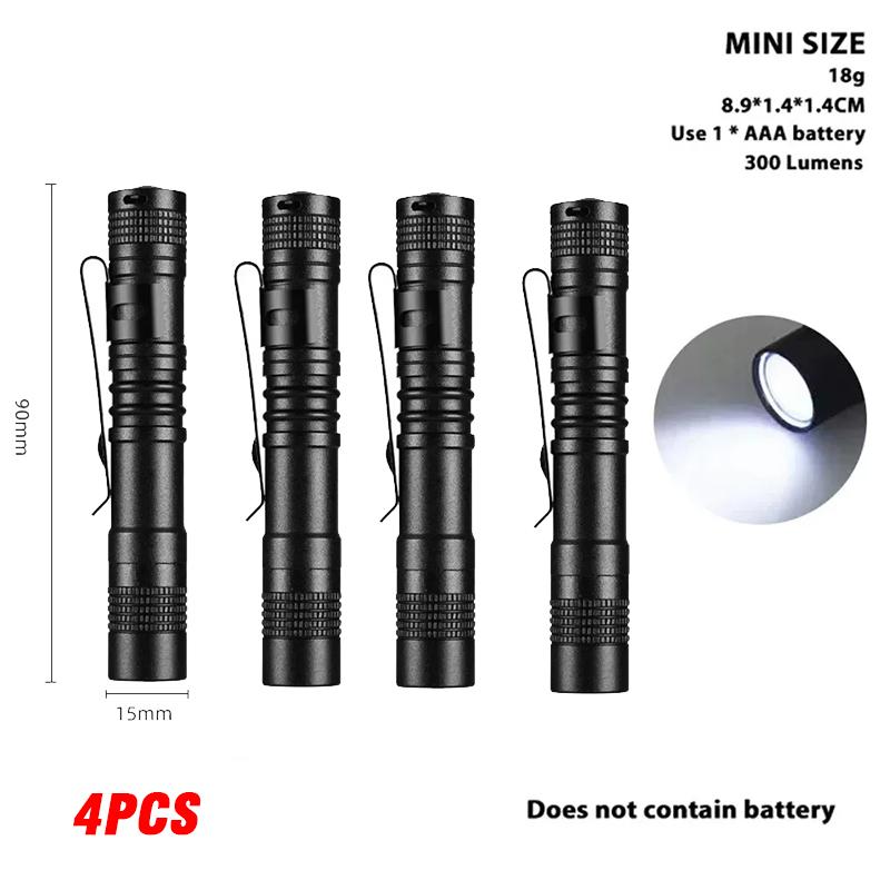 1-4PCS Mini Portable LED Pen Light Pocket Ultra Bright High Lumens Handheld Flashlight Torch For Outdoor Camping Emergency