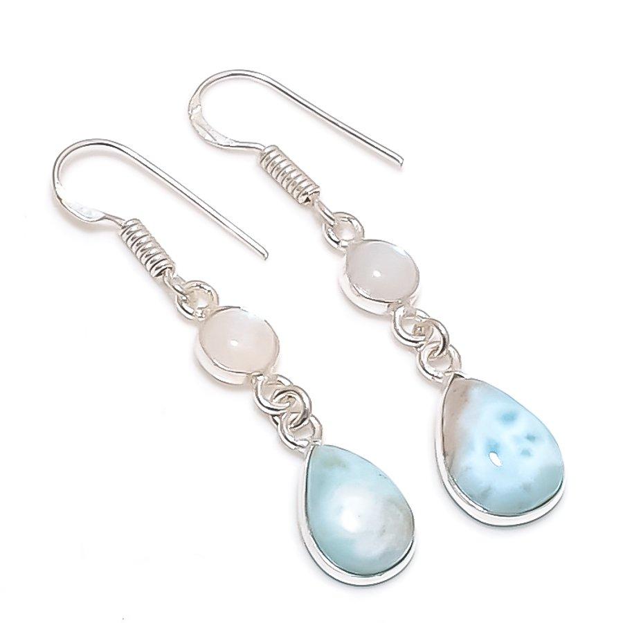 Natural Larimar, Moonstone 925 Sterling Silver Jewelry Earring 1.77" f3P64