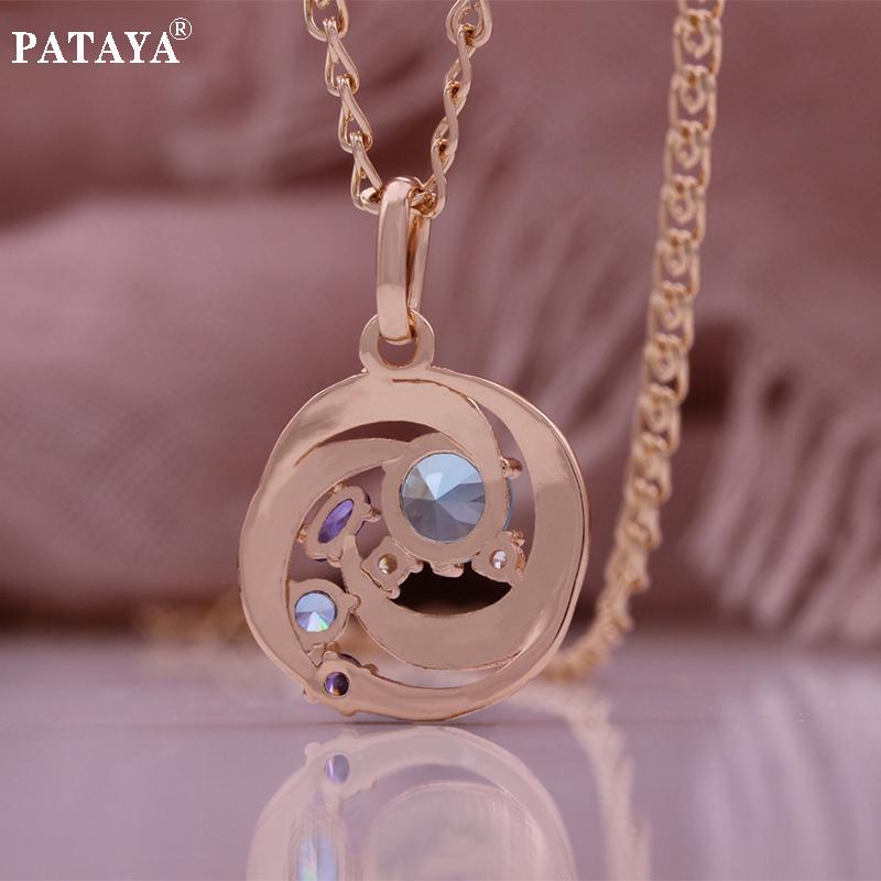 PATAYA Rose Gold Color Tiling Mixed Color Artificial Zirconia Geometric Pendant And 50cm Necklace