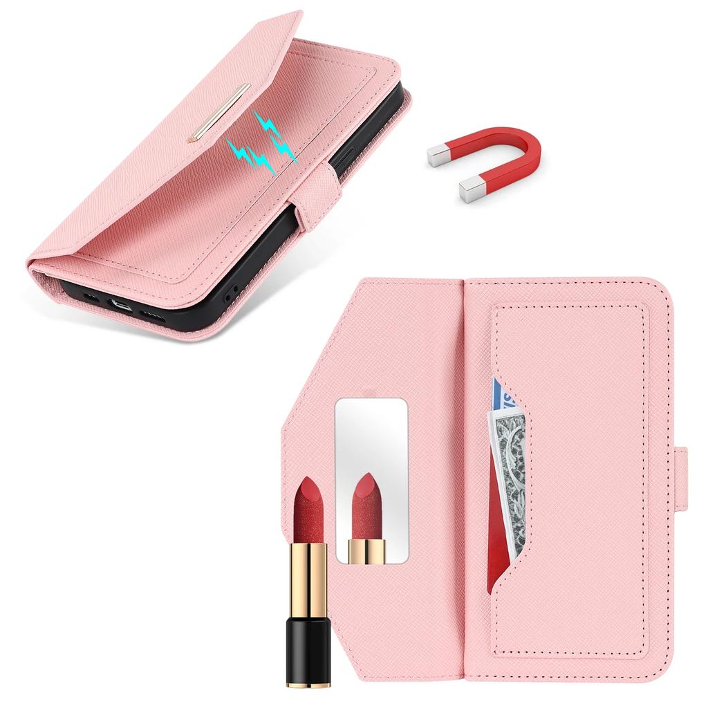 Lanyard Crossbody Wallet Case For iPhone 15 16 Pro Max 14 13 12 Mini 11 XR 8 SE 2025 Cards Slot Magnetic Stand Mirror Book Cover