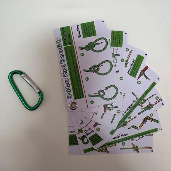 7Pcs/Set Knot Pocket Guide 27 Classic Knots Cards with Carabiner Reference Card Outdoor