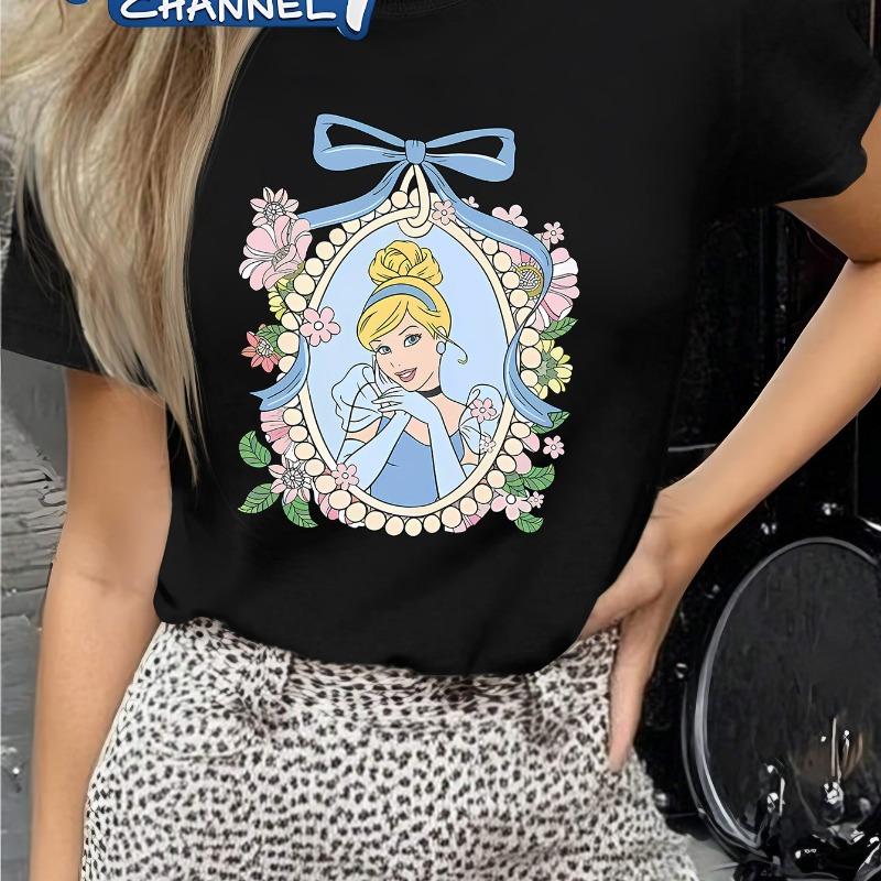 Cartoon Cinderella Pattern Printed Womens Tshirt Summer New Style Unisexs and Womens Casual Fashion Street Clothing