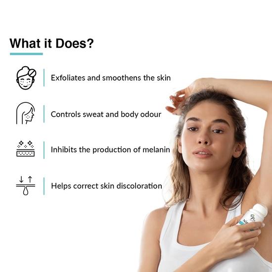 Fixderma Nigrifix Achsel-Roll-on mit 6 % AHA, Milchsäure & 1 % Mandelsäure & Kojisäure | Hellt die Haut auf und peelt die Achseln – 60 ml