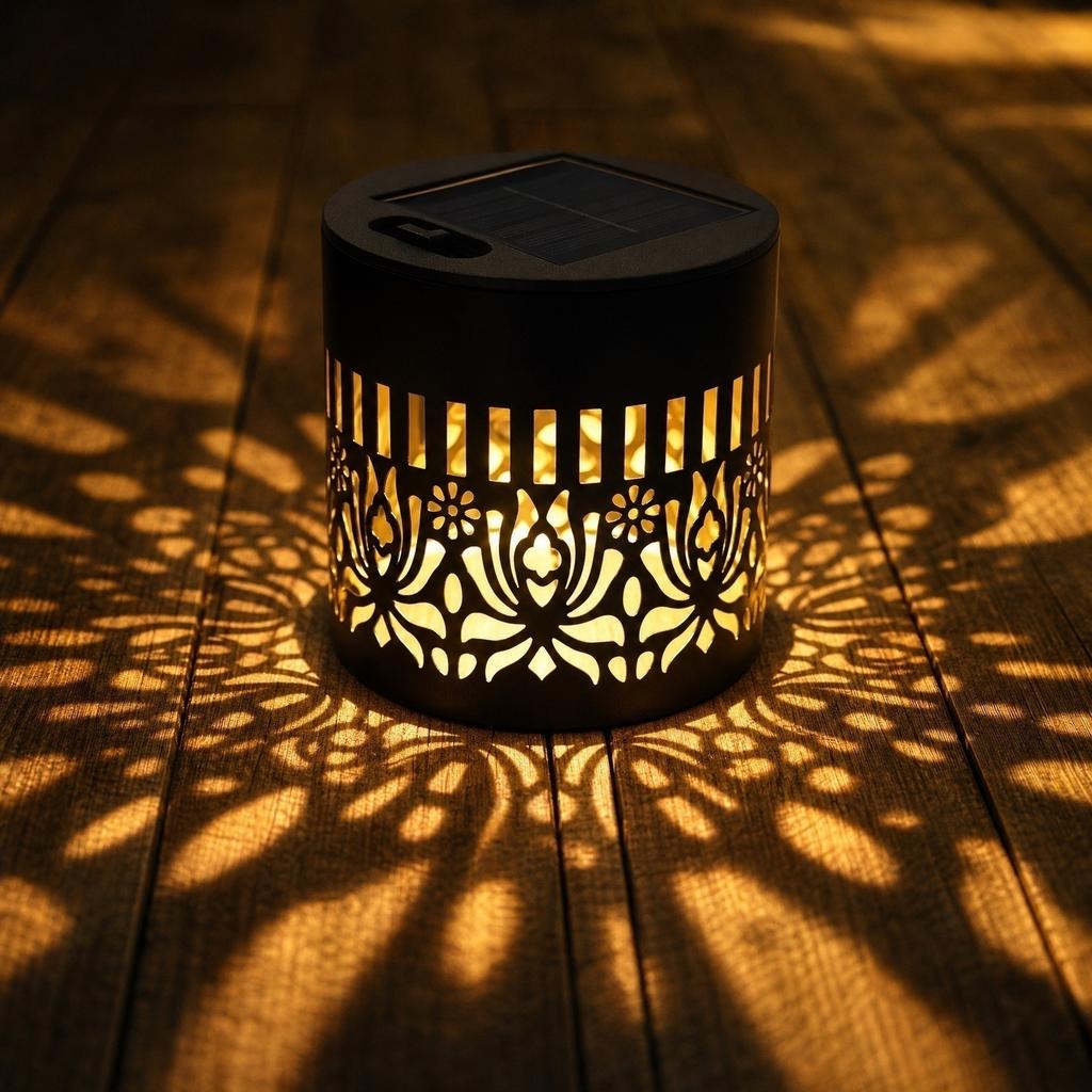 Solar Hollow Cylinder Outdoor Garden Projection Light Solar Powered Peony Pattern Decorative Lantern for Patio Pathway Yard