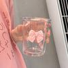 350ml Pink Bow Glass Cup Simple Delicate Bow Ice Cream Mug Home Coffee Mug Breakfast Milk Dessert Goblet Birthday Gift New