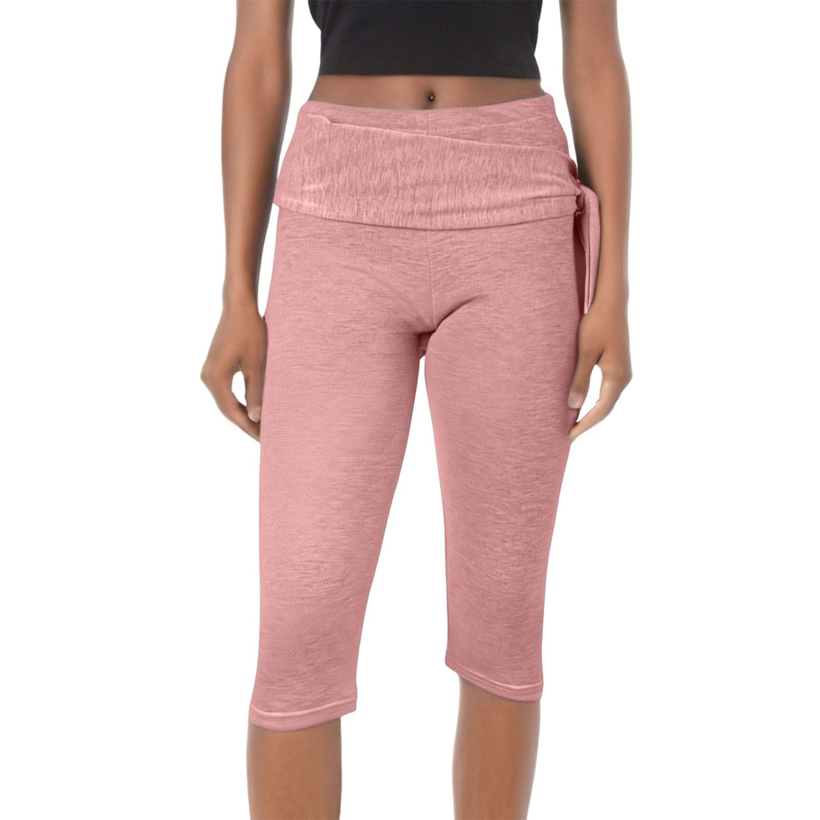 

Женские облегающие брюки с низкой посадкой, эластичным поясом и двумя укороченными леггинсами, повседневные штаны для йоги с подъемом бедер M розовый
