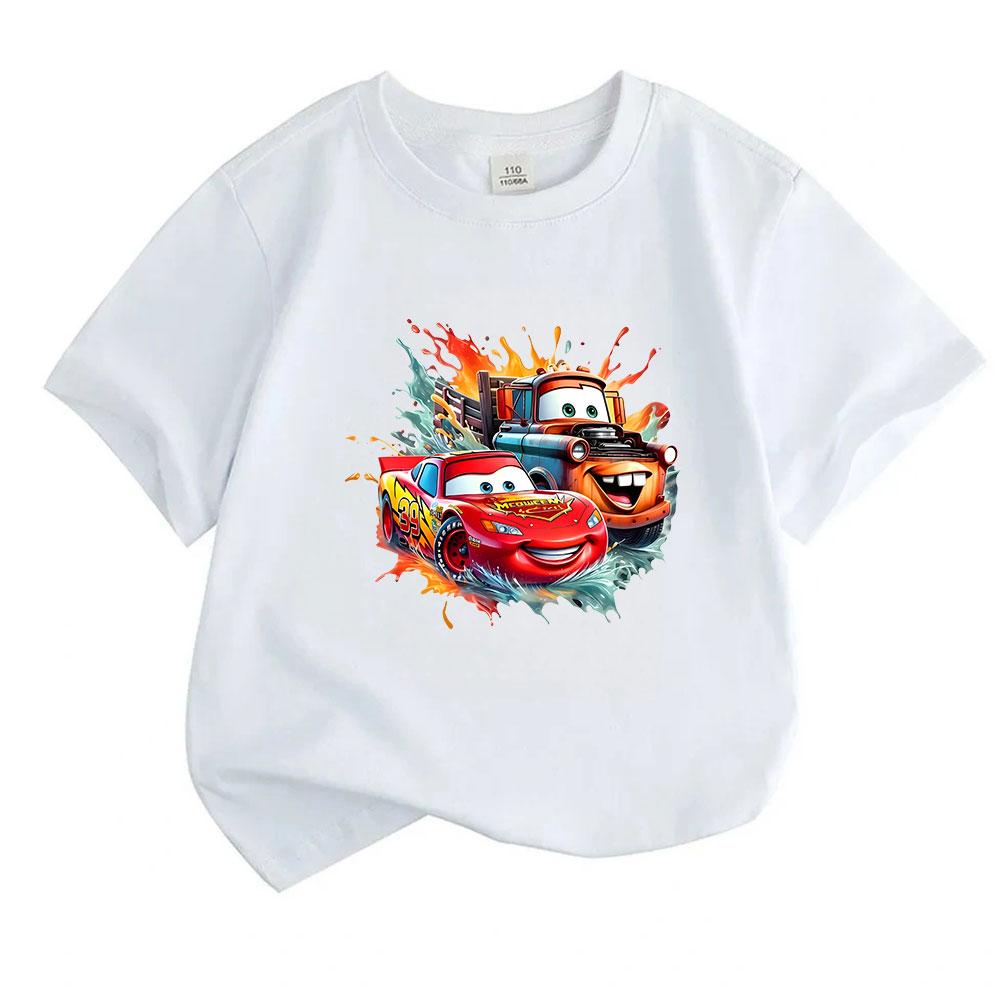 Kids Boys Girls Crew Neck Short Sleeve 100% Cotton T-Shirt, Cartoon Racing Car Friends Print Casual Comfortable Summer Tee Tops for Little Toddlers Da