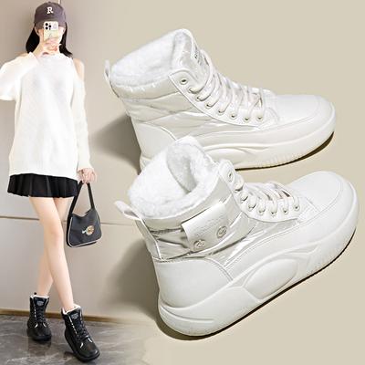 2024 New Versatile Casual Thick Sole Warm High Top Student Cotton Shoes Winter Plush Thickened Anti Slip Snow Boots for Women
