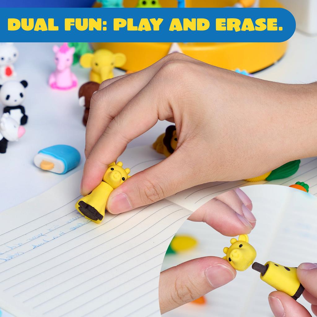 Joyfy Pcs Erasers Food Animals Bulk Fun Cute Pencil Desk Pets Classroom Prize Birthday Party Favors 3D 36 for Kid Friendly Entertaining Play Safe