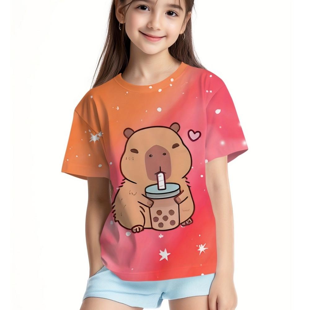 2025 New Girl's T-shirt Fashion Dolphin Children's Clothing Summer Girl's Clothing Cartoon Top Cute Cat Printed T-shirt Children's Clothing