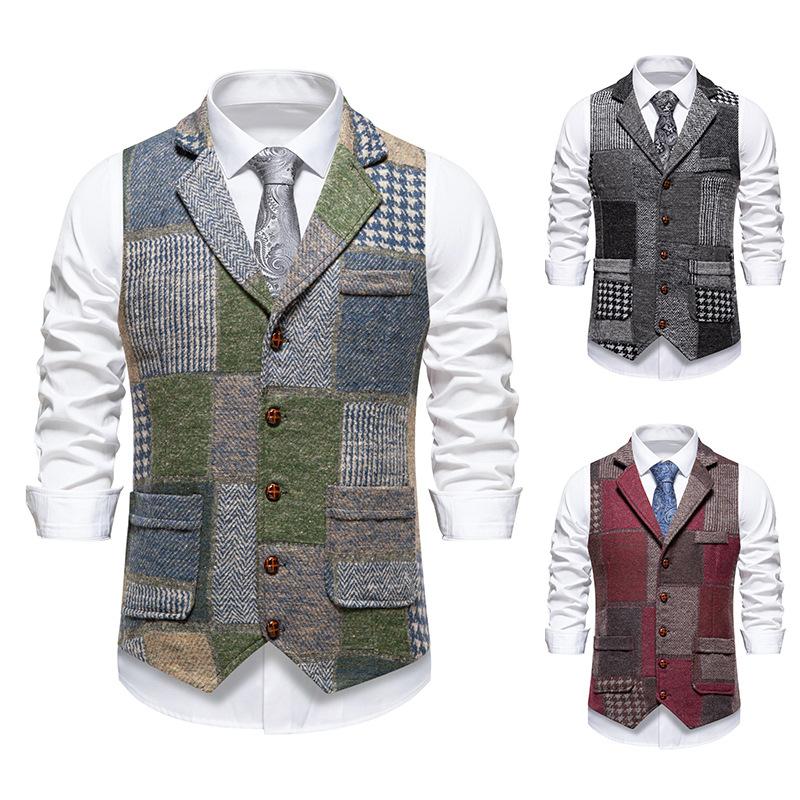 Autumn Men'S Retro Splicing Lapel Suit Vest European Size Men'S Casual Vest Vest