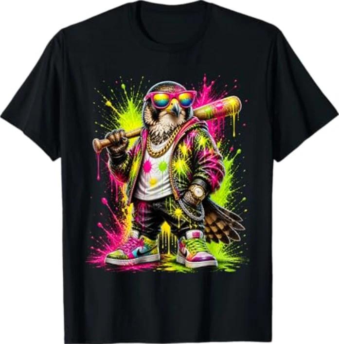 Falcon Baseball Drip Funny Animal Party Sport Cool Graphic Tshirt S