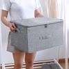 Cotton Linen Storage Box with PP Padded Bottom Foldable Zippers Storage Bag Organizer Case for Seasonal Duvets Clothes Bedding
