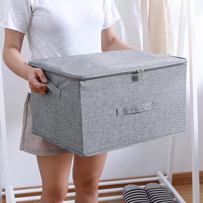 Cotton Linen Storage Box with PP Padded Bottom Foldable Zippers Storage Bag Organizer Case for Seasonal Duvets Clothes Bedding