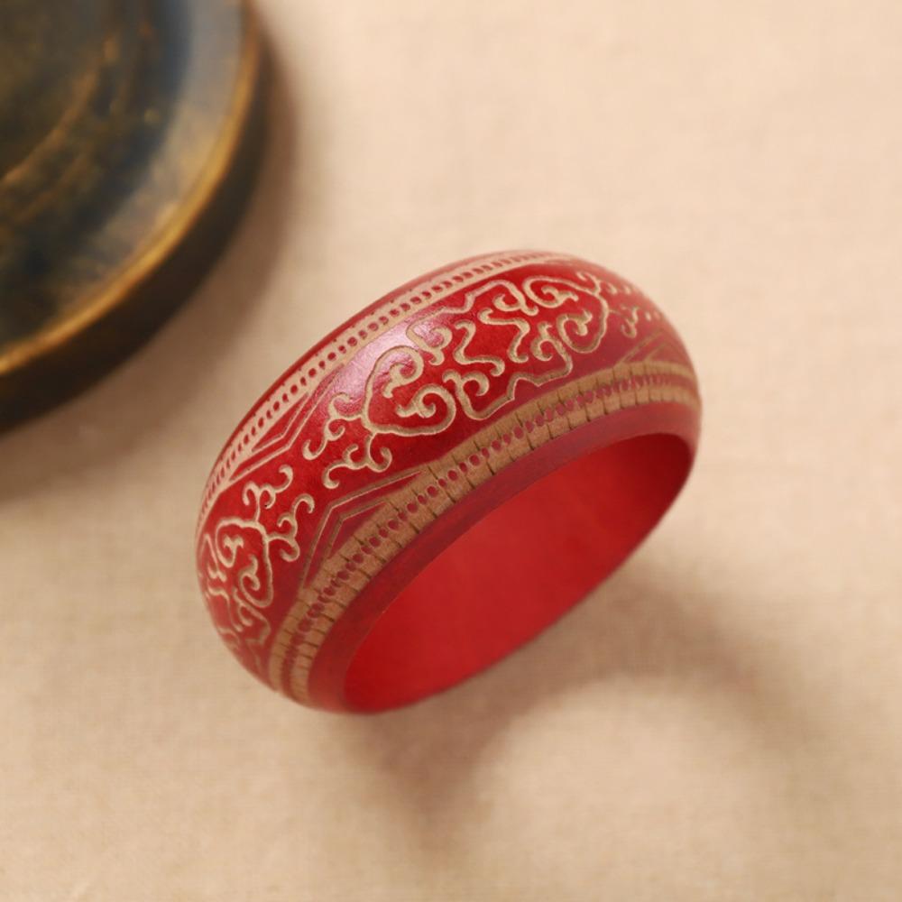 Retro Carving Wooden Bangle Wide Ethnic Style Bangle Gift Chinese Style Bracelet  Wrist Bracelets