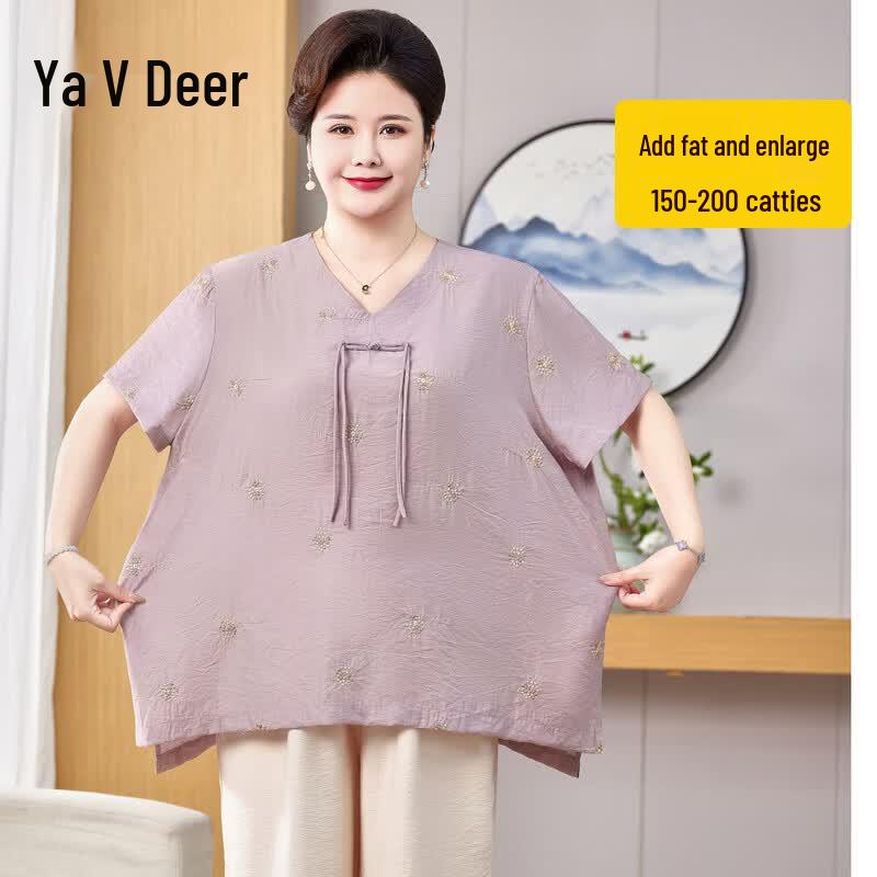

Women s Mid-Aged Linen Blend Short Sleeve T-shirt 5XL