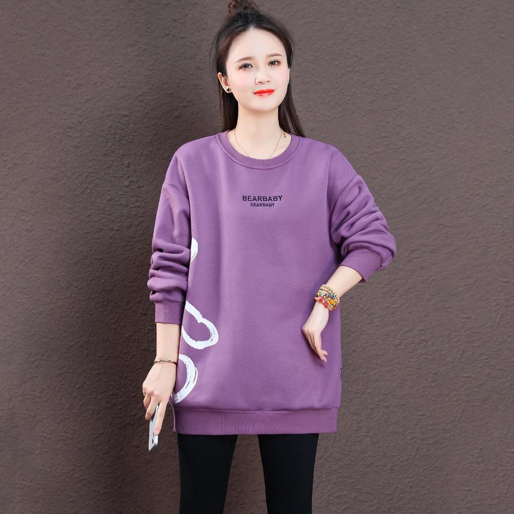 Women's Designer Print Velvet Crewneck Sweatshirt - Autumn/Winter 2025 Fashion Long Sleeve Loose Top