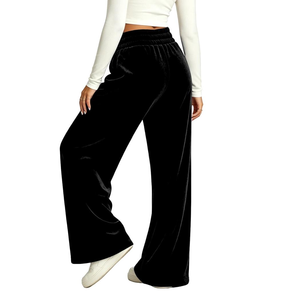 Damen High Waist Weite Hosen mit Kordelzug und Taschen Farbe Lässig Sportliche Hosen