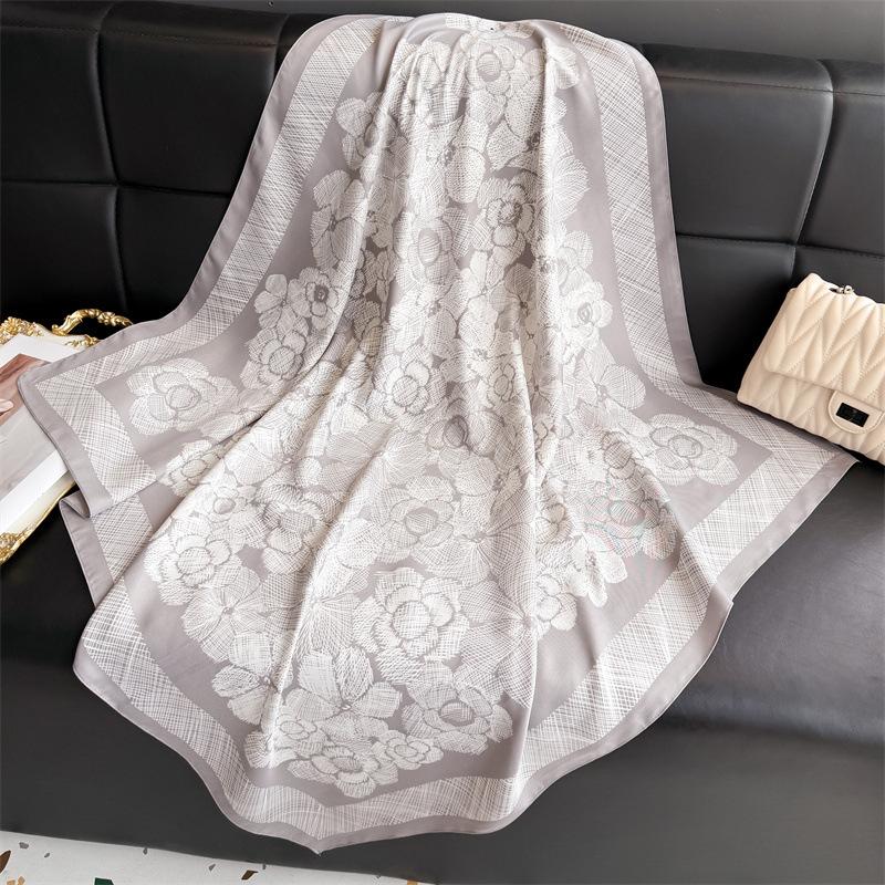 New Fashion 90cm Printed Large Square Scarf Women Spring and Autumn Scarves Twill Silk Headscarf Shawl Female HIjab Luxury