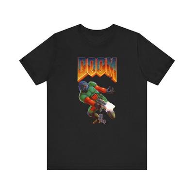 230 G/m² 100% Algodão Doom PC Snes Estilo Retro Arte da Capa Logo Camiseta Unissex de Manga Curta