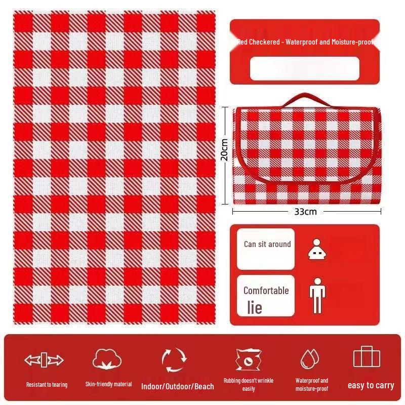 Portable Waterproof Plaid Picnic Mat: Thickened, Moisture-Proof Essential for Camping & Beach