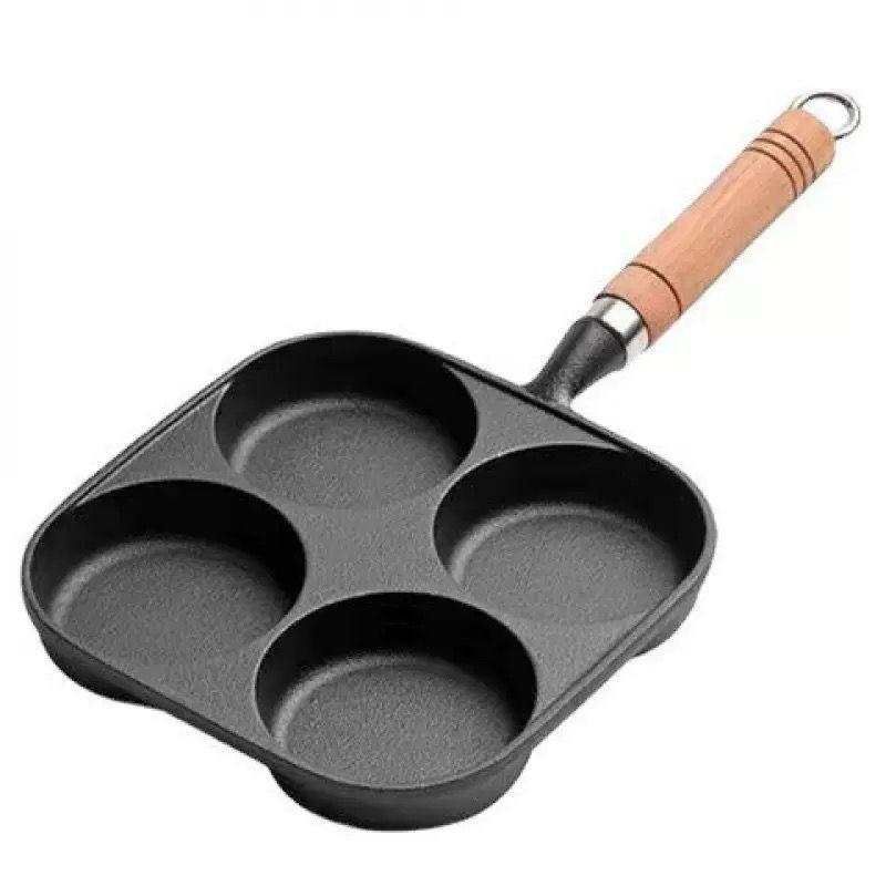 

Cast Iron Four-Hole Egg Mold & Frying Pan - Ideal for Eggs, Burgers, and Dumplings