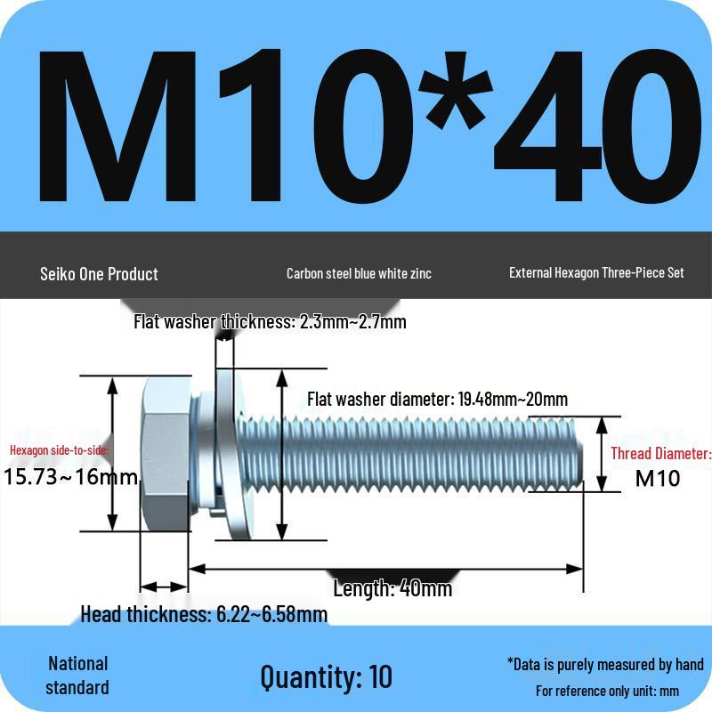 Grade 8.8 Galvanized Hex Bolt Set: Includes Hex Bolt, Spring Washer, Flat Washer (Sizes: M4, M5, M6, M8, M10, M12)