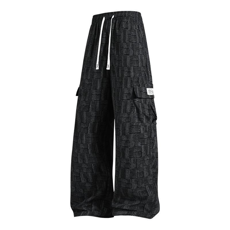 Men's Contrast Color Loose Casual Elastic High Waist Printed Fashionable and Versatile Wide Leg Pants