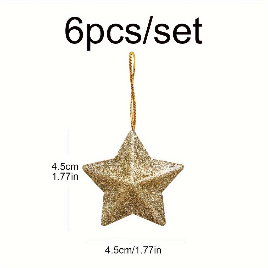 6pcs/set, Christmas Tree Small Glitter Pentagram Pendant Decoration Arrangement Christmas Decoration