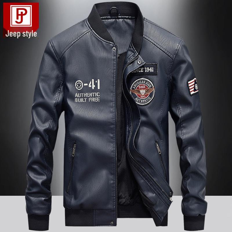 Chaqueta de Cuero para Motociclista con Forro de Terciopelo Otoño/Invierno 2026 para Hombre - Estilo Béisbol Bordado Juvenil de Moda