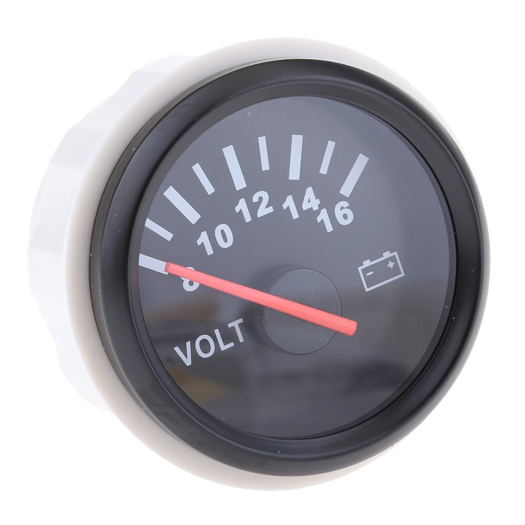 2 inch 52mm Electrical Voltmeter Gauge Waterproof for Boat Marine Vehicle Truck ATV - Voltage Range 8-16V - Round Panel