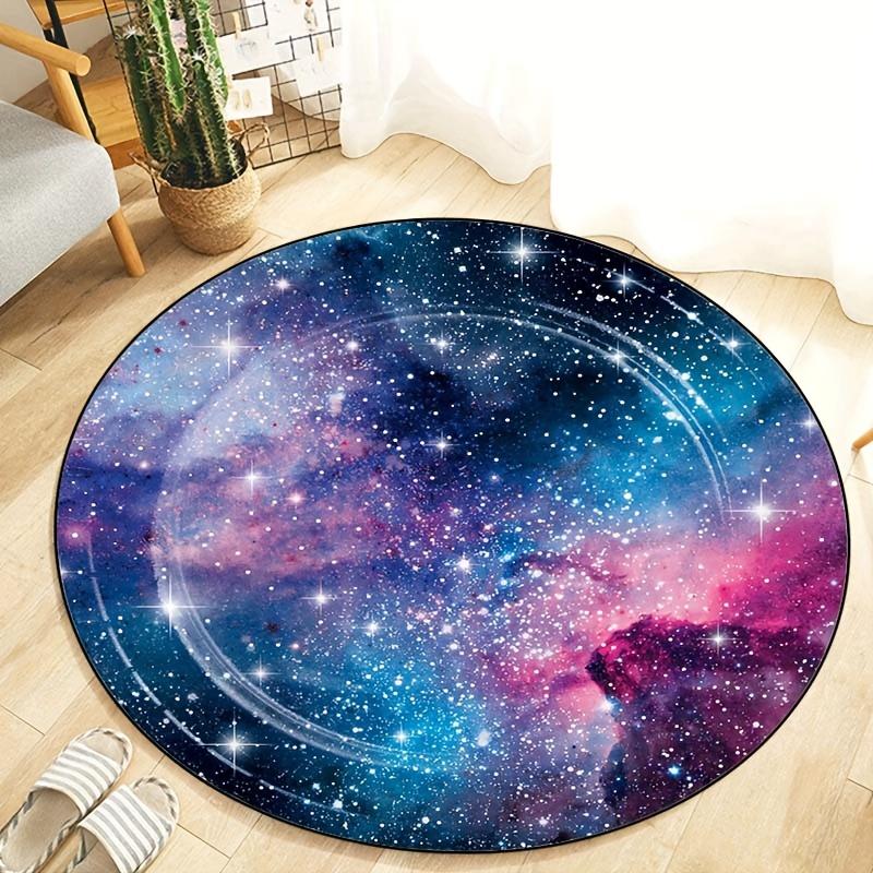Galaxy Starry Sky Round Rug Space Universe Cosmic Design Astronomical Theme Living Room Bedroom Floor Mat Decorative Carpet
