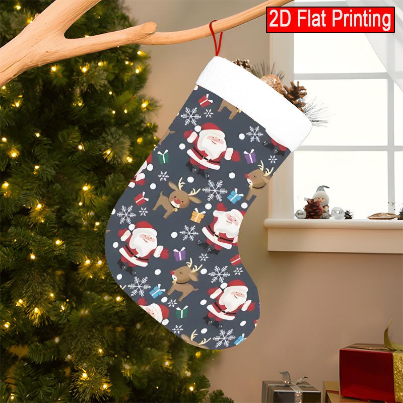 Christmas Decoration Fireplace Hanging Stocking 1pc Santa And Reindeer Pattern Christmas Gift Socks, Christmas