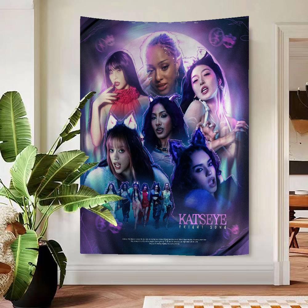 Korea Kpop Band K-katseye Anime Tapestry Hippie Flower Wall Carpets Dorm Decor Cheap Hippie Wall Hanging