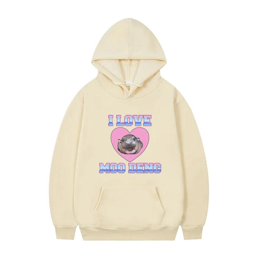 I Love Moo Deng Hoodie Funny Baby Hippo Meme Sportswear Men Women's Casual Oversized Hoodies Unsiex Fashion Brand Streetwear