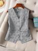 2026 Frühling/Sommer Damen Elegante Florale Jacquard-Weste mit V-Ausschnitt - Große Größen, Einreihige Jacke