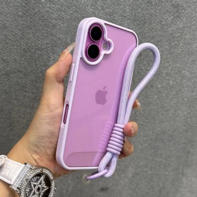 Lüks Şeker Renkli Tampon Kordonlu Telefon Kılıfı iPhone 17 16 15 14 13 12 11 Pro Max Plus İçin Şeffaf Akrilik Darbeye Dayanıklı Kapak