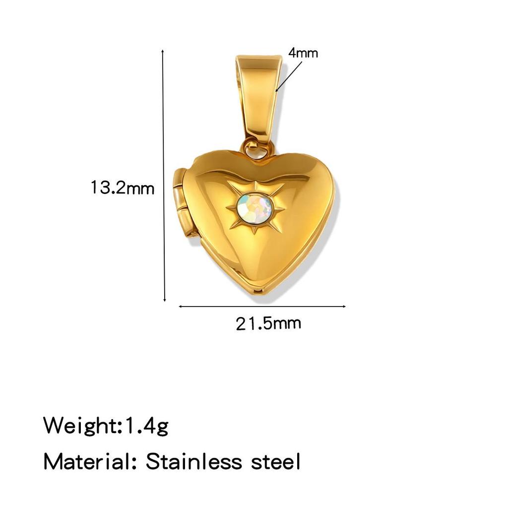 18K Gold-Plated Zirconia Heart Necklace Pendant with Birthstone, Stainless Steel, European & American Simple Design.