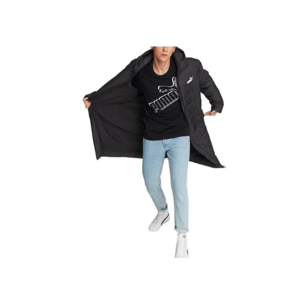 Puma Solid Color Logo Print Zip-Up Hooded Long Cotton Coat Men coats 672446-01