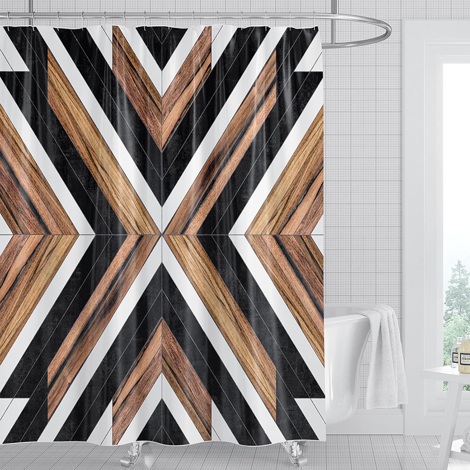 Богемный Аборигенный Декоративный Шторка для Ванны Современный Нейтральный Племенной Деревянная Текстура Декоративная Шторка для Душа в Ванную W90xH180cm
