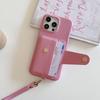 Rosa Handyhülle aus PU-Leder mit Litschi-Muster für iPhone 11 12 13 14 15 16e Pro Max mit stylischer Handschlaufe und Kartenhalter
