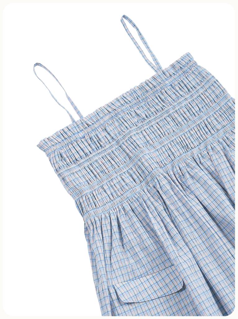 Hello Sunrise Hs Two Poket Mini Dress_Blue Check