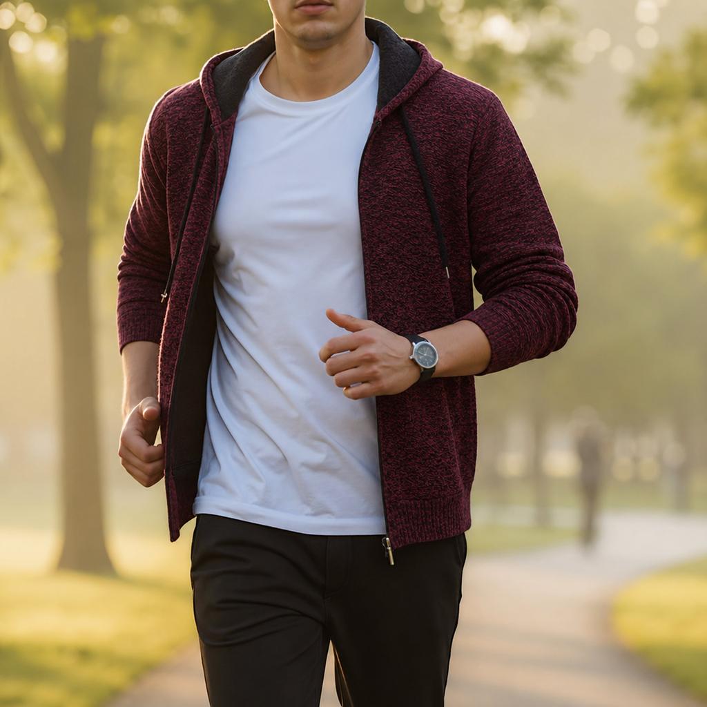 Men's Zip Up Hooded Jacket Long Sleeve Casual Outdoor Fashion Coat