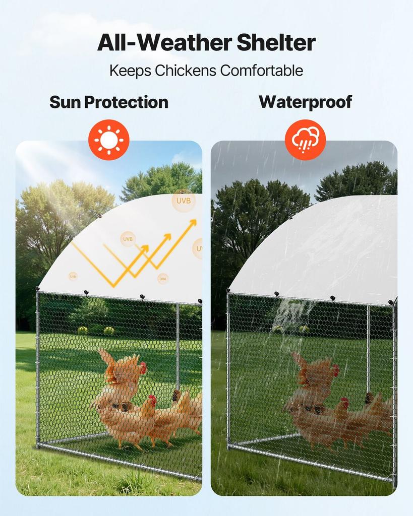 Metal Chicken Coop, 9.8x19.3x6.5 Ft Large Walk-in Chicken Runs with Cover, Doom Roof Hen House Enclosure with Security Lock, Outdoor Duck Rabbit Cage