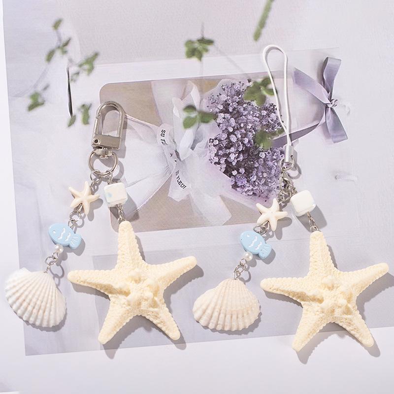 Natural Shell Decorative Keychain Starfish Versatile Mobile Pendant Ocean Wind Travel Bag Hanger Key Chains Jewelry