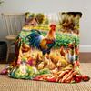 "Colorful Countryside Rooster Scene" Patterned Blanket, Flannel, Suitable for All Seasons, Home Decor, Warm and Cozy